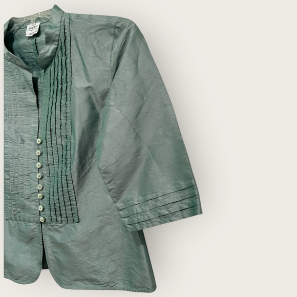 💚 Armani Collezioni Seafoam Silk Pintuck Jacket Blouse | Size 8 - Picture 4 of 6
